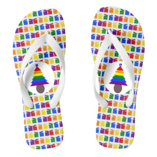 Tongs Hommes gais Arbre de Noël arc-en-ciel et présente