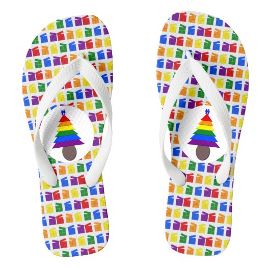 Tongs Hommes gais Arbre de Noël arc-en-ciel et présente (Semelle)