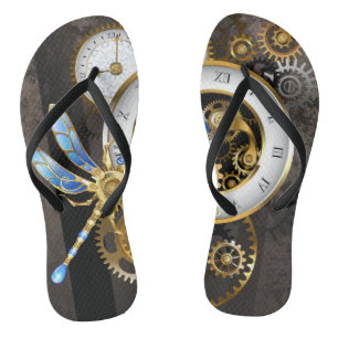 Tongs Horloge Steampunk avec Libellule Mécanique