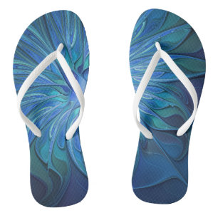 Tongs Imaginaire Fleur Bleue Motif, Art Fractal Abstrait
