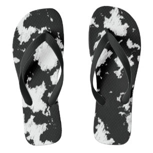 Tongs Impression de vache Faux, noir et blanc