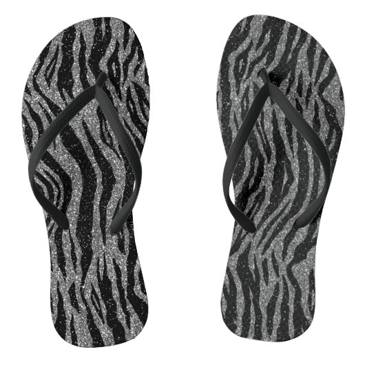 Tongs Impression Zèbre Noir et Gris Argent (Semelle)