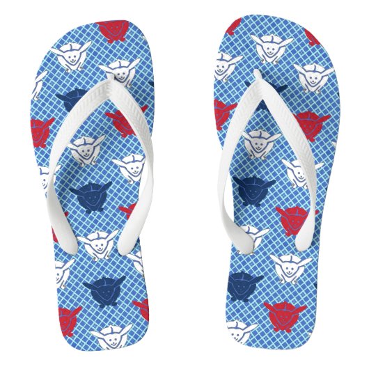 Tongs imprimé lapin japonais, bleu avec rouge et blanc (Semelle)