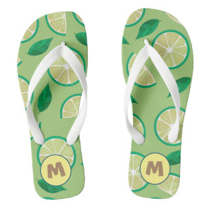 Tongs Initial Joli rétro Lemon l motif de verdure