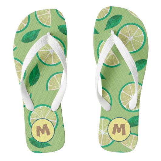 Tongs Initial Joli rétro Lemon l motif de verdure (Semelle)
