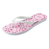 Tongs Initiales brodées Fleurs roses Femme (Incliné)