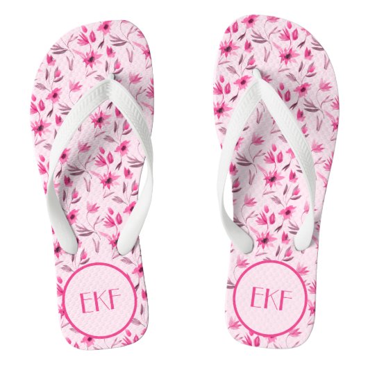 Tongs Initiales brodées Fleurs roses Femme (Semelle)