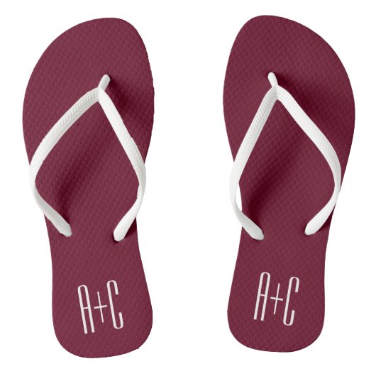 Tongs Initiales de couples simples | Blanc et bordeaux (Semelle)
