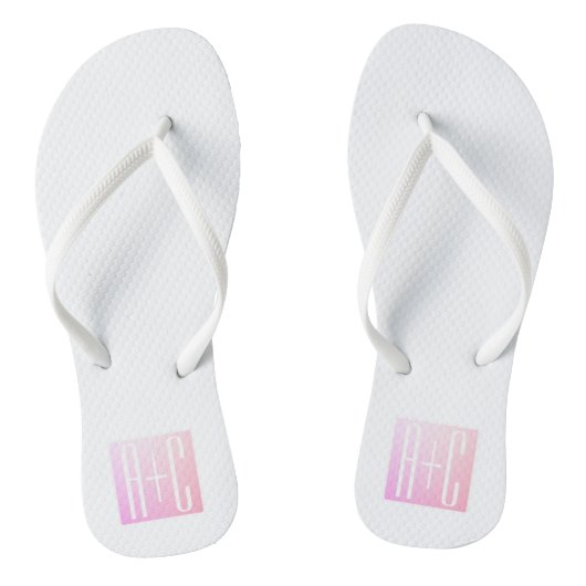 Tongs Initiales du couple | Dégradé rose subtil (Semelle)