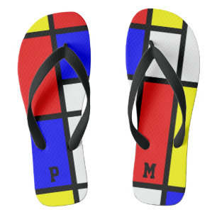 Tongs Initiales Piet Mondrian Style Art moderne Motif