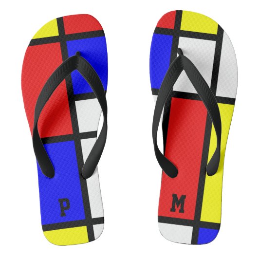 Tongs Initiales Piet Mondrian Style Art moderne Motif (Semelle)