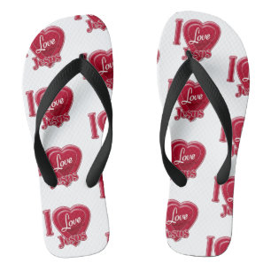 Tongs J'aime Jésus Coeur Rouge