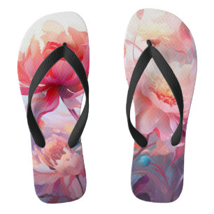 Tongs Jardin de pivoines en fleurs à l'aquarelle