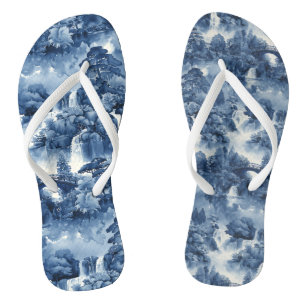 Tongs Jardin d'eau japonais en porcelaine blanche bleue