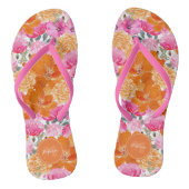 Tongs Jardin floral rose et orange vibre Nom personnalis (Semelle)