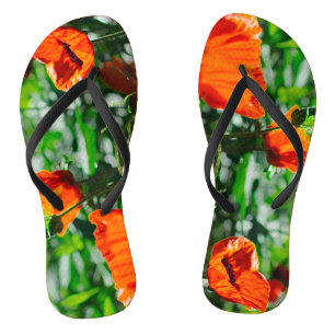 Tongs Jardin stylisé Rouge Orange Fleurs de pavot