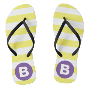 Tongs Jaune Ensoleillé Rayé Monogramme Violet