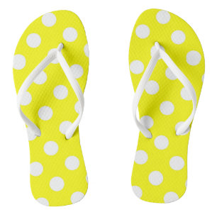 Tongs Jaunes et Blancs à Points de Polka