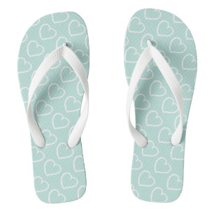 Tongs Joli coeur dessiné à la main design blanc sur bleu