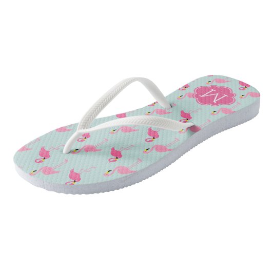 Tongs Joli Flamant rose Motif Monogrammé (Incliné)