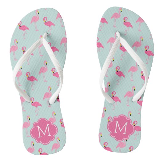 Tongs Joli Flamant rose Motif Monogrammé (Semelle)