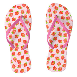 Tongs Joli fraise crème Fruit sur Motif rose