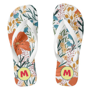 Tongs Joli monogramme l Fleurs d'aquarelle pour elle