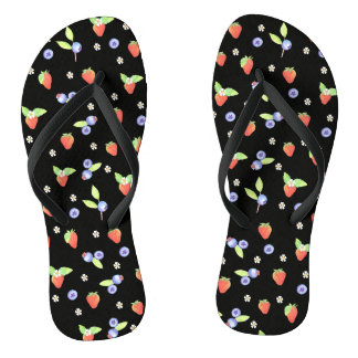 Tongs Joli motif aquarelle de myrtille et de fraise