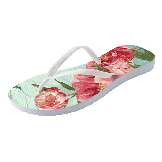 Tongs Joli Retro Flower Mode Chintz Peony n Bird (Incliné)