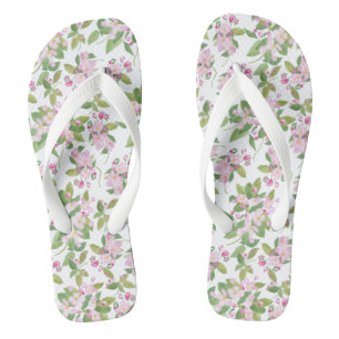 Tongs Jolie fleur de pommier rose sur fond blanc