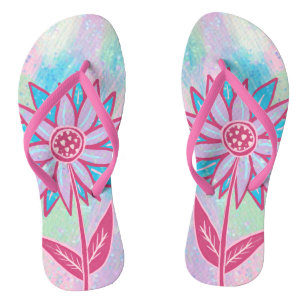 Tongs Jolie fleur pastel dessinée à la main