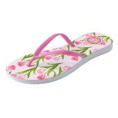 Tongs Jolie Tulipe Rose Fleurs Florales Feuille Monogram (Incliné)