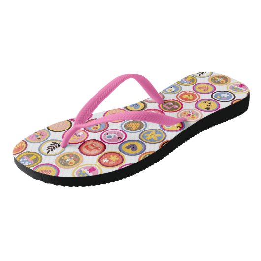 Tongs jolies fleurs, oiseaux, motif de coeur (Incliné)