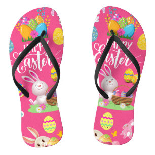 Tongs Joyeuses Pâques, Vœux de lapin drôle et œufs color