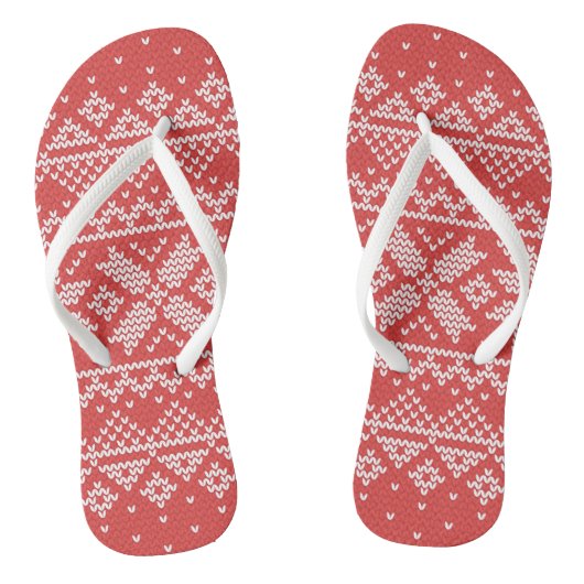 Tongs Joyeux Noël Fair Isle Snowflakes Blanc & Rouge (Semelle)