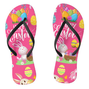 Tongs Joyeux Pâques, Amusants Souhaits De Lapin Et Oeufs