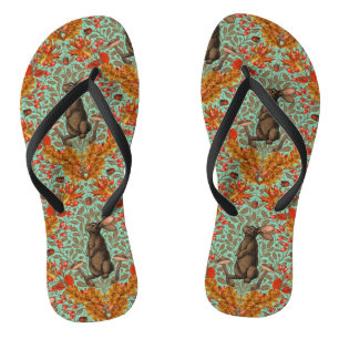 Tongs Lapin d'automne sur vert clair
