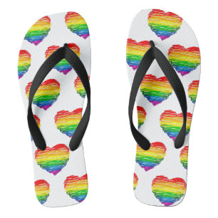 Tongs Le cœur arc-en-ciel de SlipperyJoe griffonné tourb
