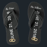 Tongs Le futur nom fait sur commande des bascules<br><div class="desc">Ces bascules électroniques nuptiales noires et blanches peuvent être customisées avec le nouveau nom de famille de la jeune mariée. Les bascules électroniques de mariage indique "future Mme" et a un endroit pour écrire la date de mariage du couple. Chaque chaussure également a décrit deux anneaux de mariage d'or. Les...</div>