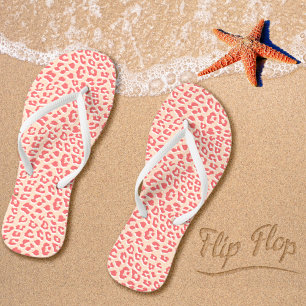 Tongs Leopard Print Pattern Living Coral White