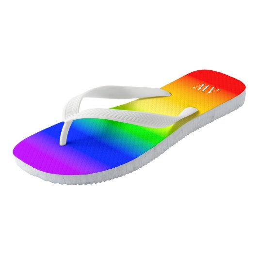 Tongs LGBT Rainbow Pride Drapeau Ombre Stripes Initiales (Incliné)