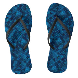 Tongs Lignes et patchs motif en bleu noir BG
