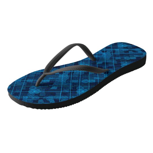 Tongs Lignes et patchs motif en bleu noir BG (Incliné)