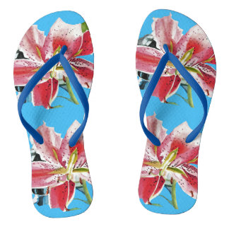 Tongs Lily Lillies rouge rose florale Votre Joie Bleue