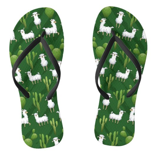 Tongs Llamas blanches dans un champ de cactus (Semelle)