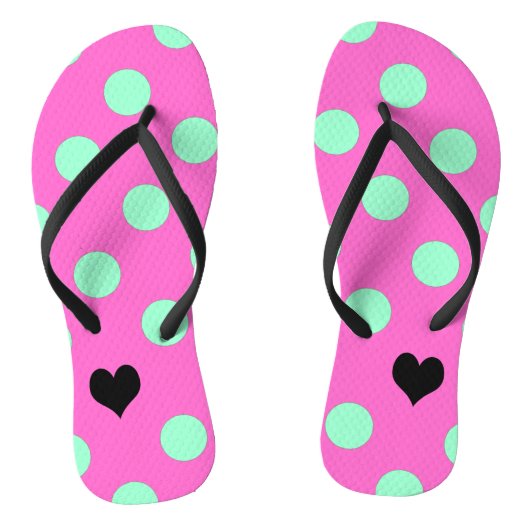 Tongs Love Pink & Mint Polka Fête des mariées Party (Semelle)