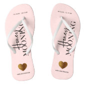 Tongs Lune de miel rose pâle avec nom et dates (Semelle)