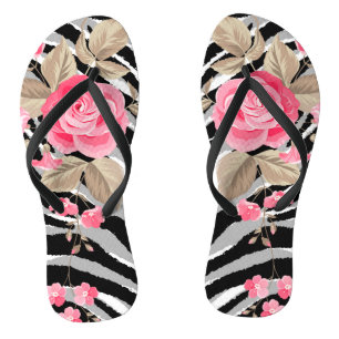 Tongs Luxe Elegant Tiger Rose Rose Floral