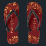 Tongs Maid of Honor Dark Burgundy & Gold Foliage<br><div class="desc">Ces somptueuses demoiselles bordeaux foncé et dorées de tongs d'honneur ont un arrière - plan bordeaux foncé qui est orné d'un motif de verdure fleurie dorée complexe et d'une typographie moderne personnalisable. La combinaison du riche bordeaux et de l'or chatoyant crée une esthétique élégante et luxueuse. C'est un beau cadeau...</div>