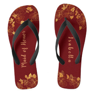 Tongs Maid of Honor Dark Burgundy & Gold Foliage
